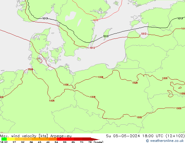 Max. wind velocity Arpege-eu Su 05.05.2024 18 UTC