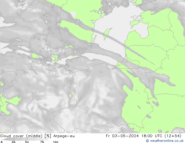 Cloud cover (middle) Arpege-eu Fr 03.05.2024 18 UTC