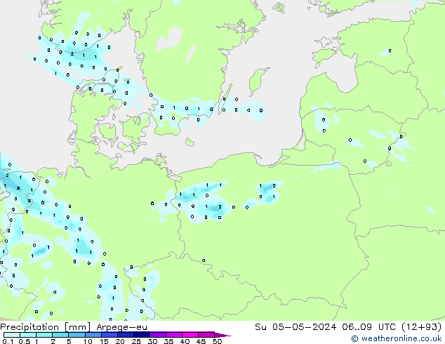 precipitação Arpege-eu Dom 05.05.2024 09 UTC