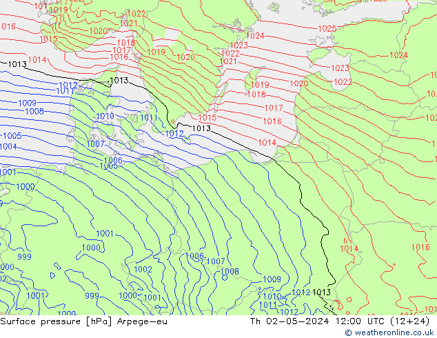 Surface pressure Arpege-eu Th 02.05.2024 12 UTC