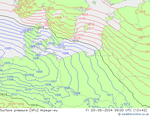 Presión superficial Arpege-eu vie 03.05.2024 06 UTC