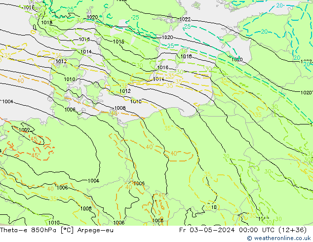 Theta-e 850hPa Arpege-eu Fr 03.05.2024 00 UTC