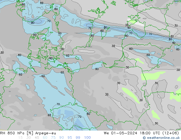 RH 850 hPa Arpege-eu We 01.05.2024 18 UTC