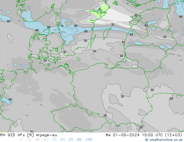 RH 925 hPa Arpege-eu Qua 01.05.2024 15 UTC