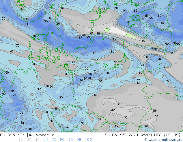 RH 925 hPa Arpege-eu So 05.05.2024 06 UTC