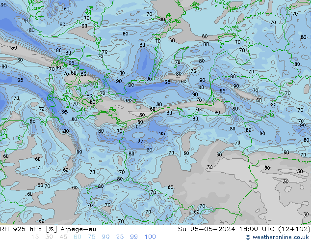 RH 925 hPa Arpege-eu nie. 05.05.2024 18 UTC