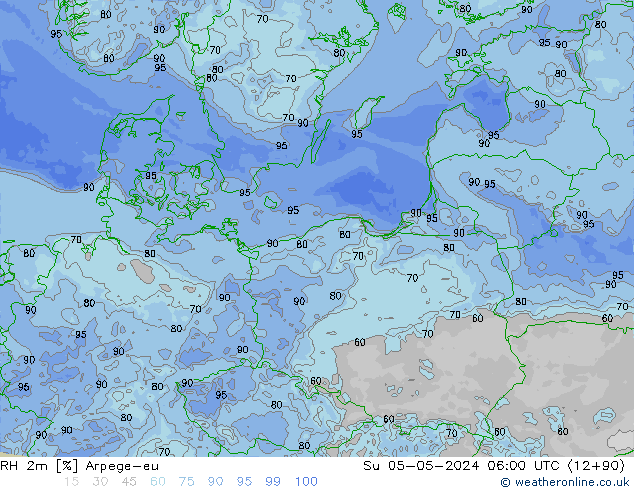 RH 2m Arpege-eu Su 05.05.2024 06 UTC