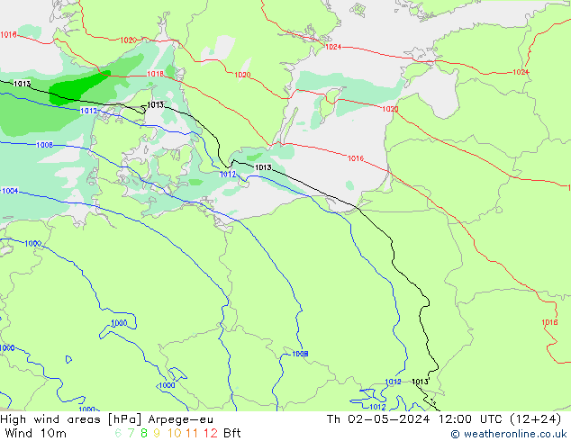 High wind areas Arpege-eu Th 02.05.2024 12 UTC