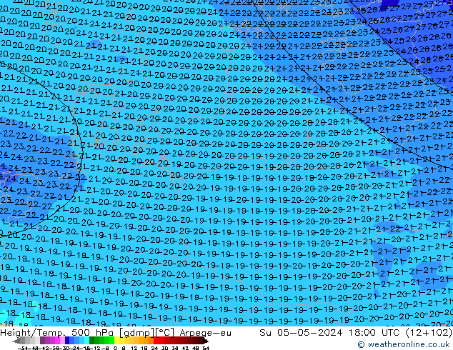 Height/Temp. 500 hPa Arpege-eu dom 05.05.2024 18 UTC