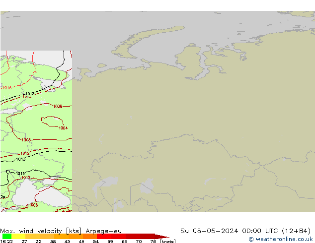 Max. wind velocity Arpege-eu Ne 05.05.2024 00 UTC