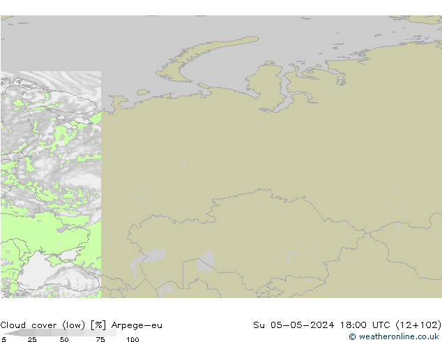 nízká oblaka Arpege-eu Ne 05.05.2024 18 UTC