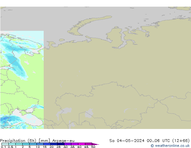 осадки (6h) Arpege-eu сб 04.05.2024 06 UTC