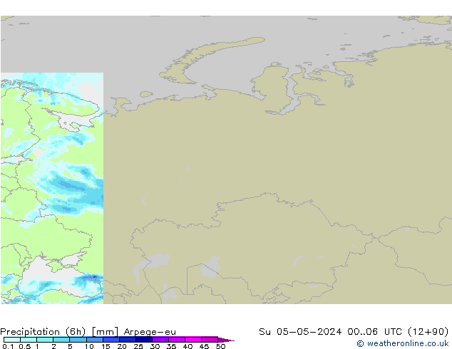 Precipitation (6h) Arpege-eu Su 05.05.2024 06 UTC