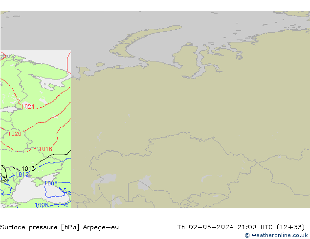 приземное давление Arpege-eu чт 02.05.2024 21 UTC