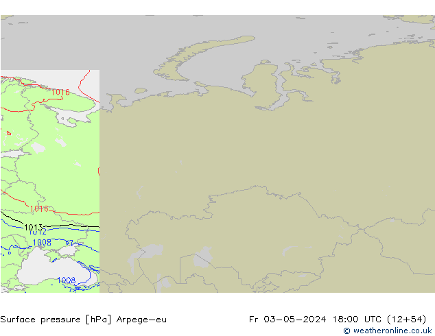 Pressione al suolo Arpege-eu ven 03.05.2024 18 UTC