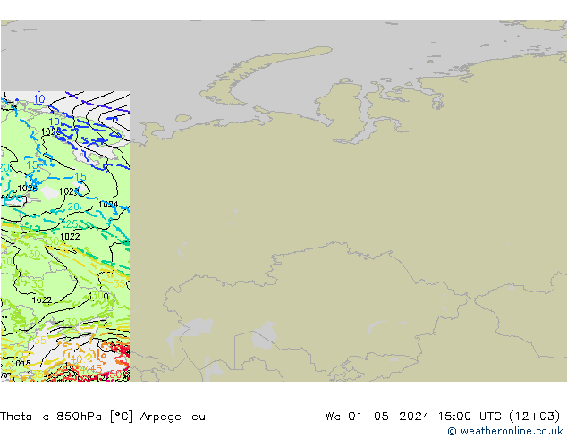 Theta-e 850hPa Arpege-eu  01.05.2024 15 UTC