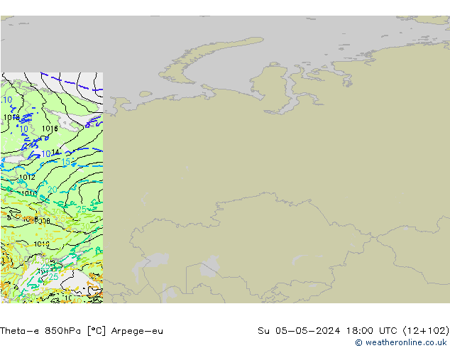 Theta-e 850hPa Arpege-eu zo 05.05.2024 18 UTC