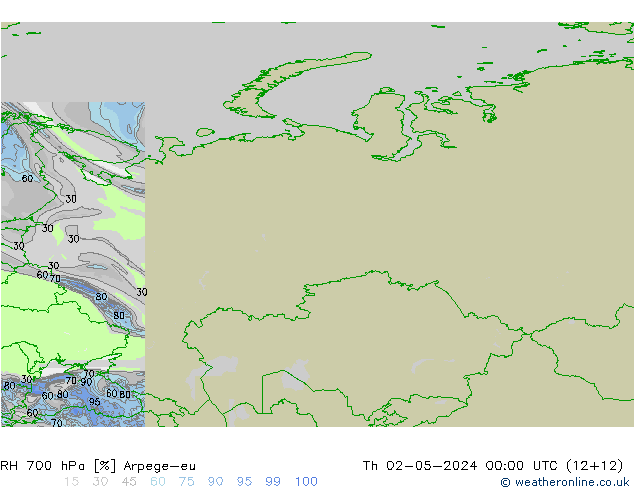 RH 700 hPa Arpege-eu Čt 02.05.2024 00 UTC
