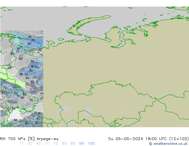 RH 700 гПа Arpege-eu Вс 05.05.2024 18 UTC