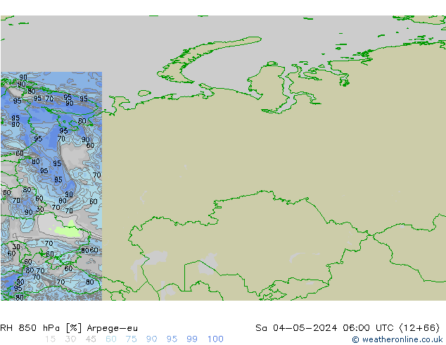 RH 850 hPa Arpege-eu Sa 04.05.2024 06 UTC