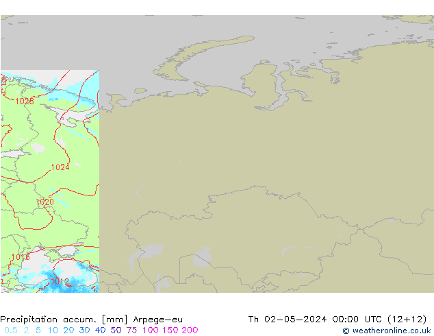 Precipitation accum. Arpege-eu Qui 02.05.2024 00 UTC