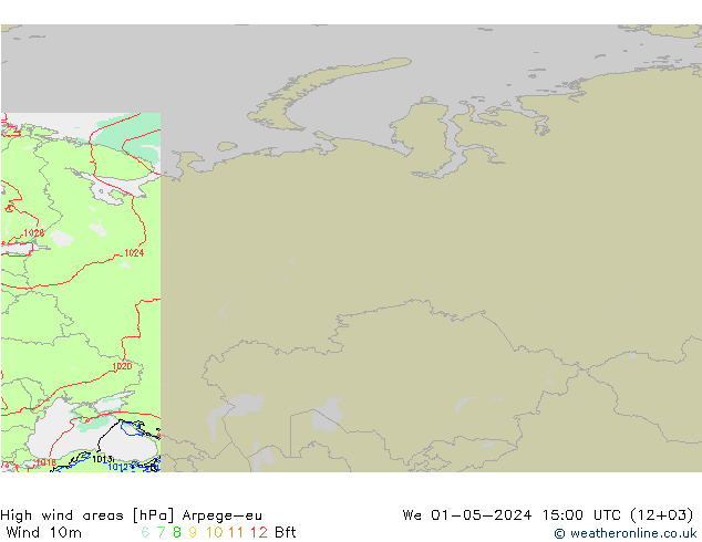 High wind areas Arpege-eu ср 01.05.2024 15 UTC