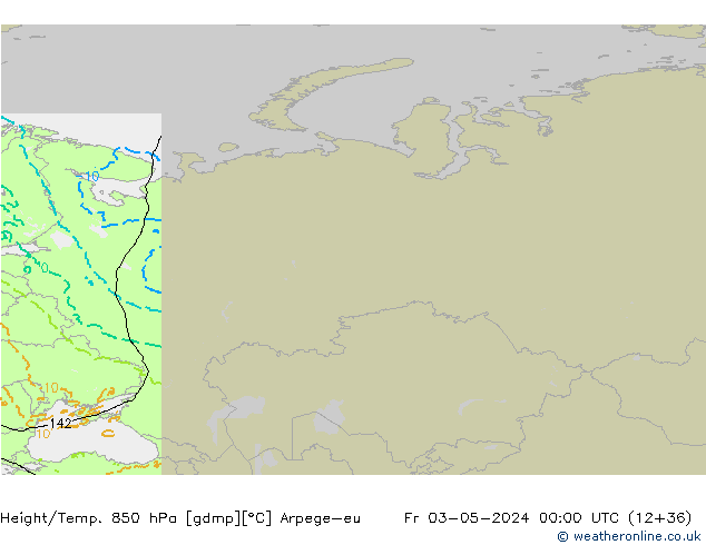 Yükseklik/Sıc. 850 hPa Arpege-eu Cu 03.05.2024 00 UTC