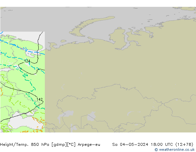 Yükseklik/Sıc. 850 hPa Arpege-eu Cts 04.05.2024 18 UTC