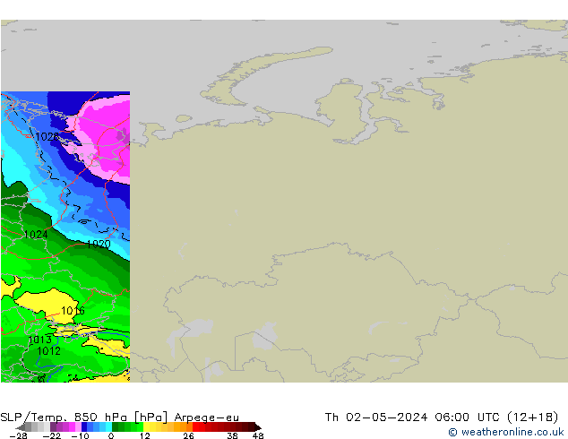 SLP/Temp. 850 hPa Arpege-eu Qui 02.05.2024 06 UTC