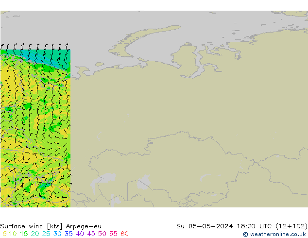 Surface wind Arpege-eu Ne 05.05.2024 18 UTC