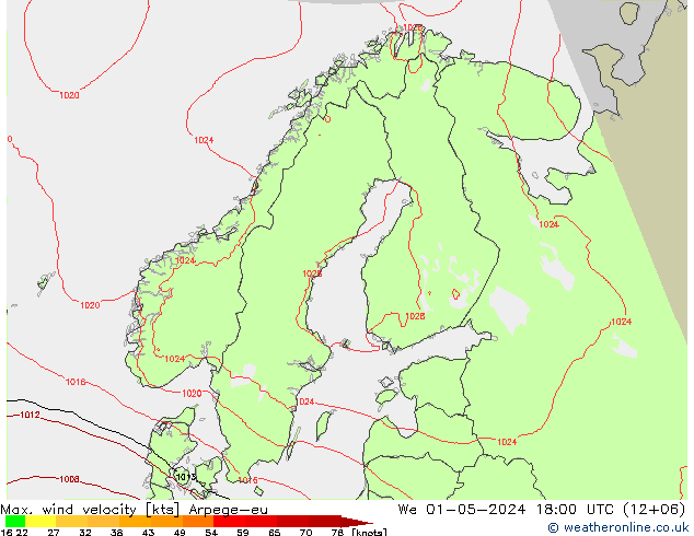 Max. wind velocity Arpege-eu We 01.05.2024 18 UTC