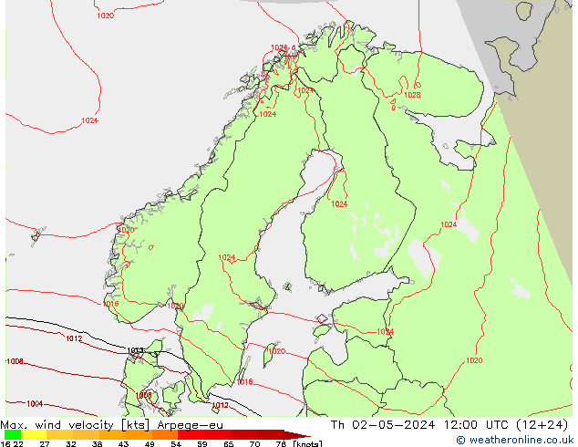 Max. wind velocity Arpege-eu Th 02.05.2024 12 UTC