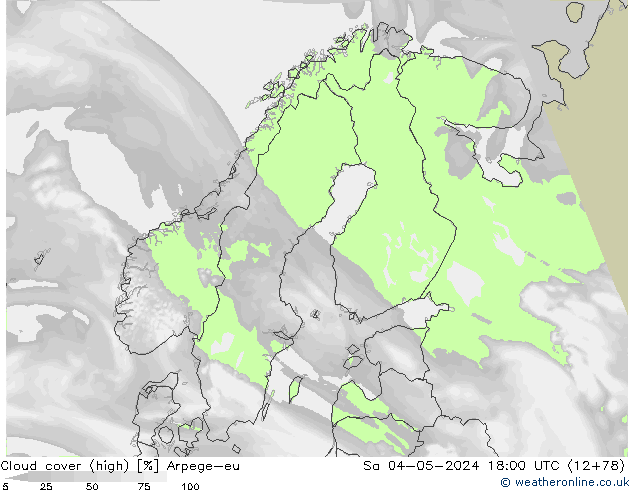 Cloud cover (high) Arpege-eu Sa 04.05.2024 18 UTC