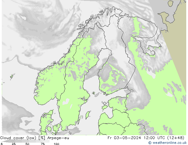 Cloud cover (low) Arpege-eu Fr 03.05.2024 12 UTC