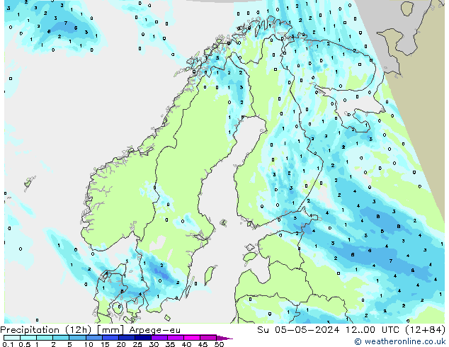 Précipitation (12h) Arpege-eu dim 05.05.2024 00 UTC