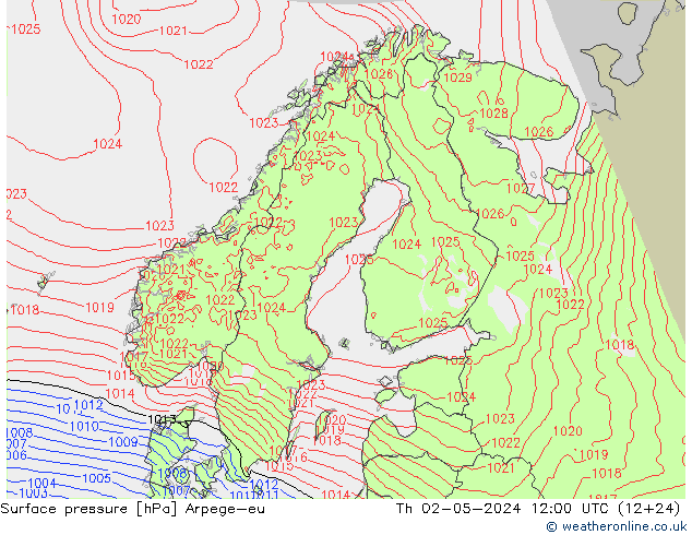 Atmosférický tlak Arpege-eu Čt 02.05.2024 12 UTC