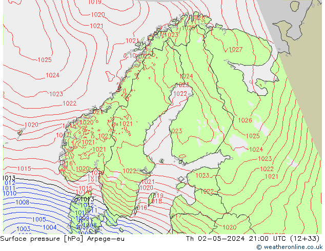 Surface pressure Arpege-eu Th 02.05.2024 21 UTC