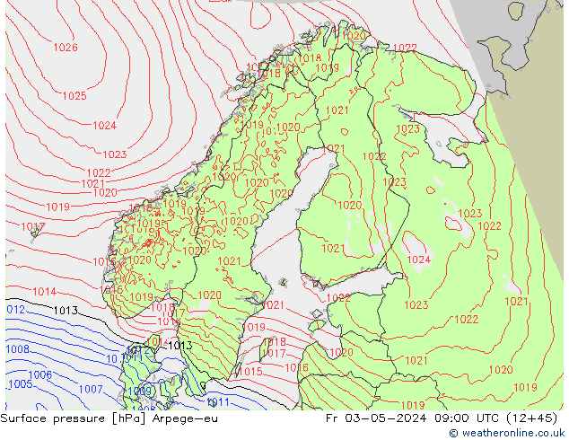 Surface pressure Arpege-eu Fr 03.05.2024 09 UTC