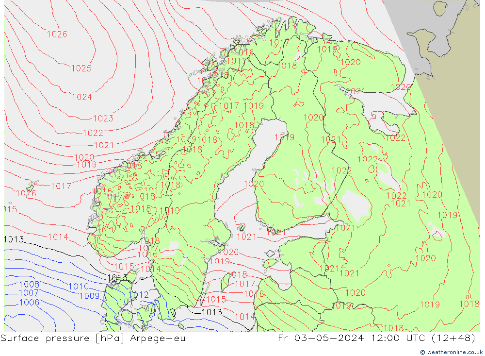 Atmosférický tlak Arpege-eu Pá 03.05.2024 12 UTC