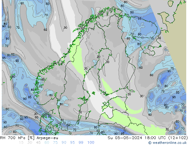 RH 700 hPa Arpege-eu dom 05.05.2024 18 UTC