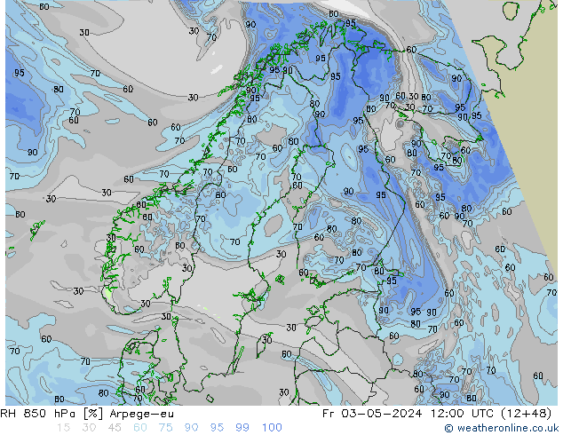 RH 850 hPa Arpege-eu Fr 03.05.2024 12 UTC