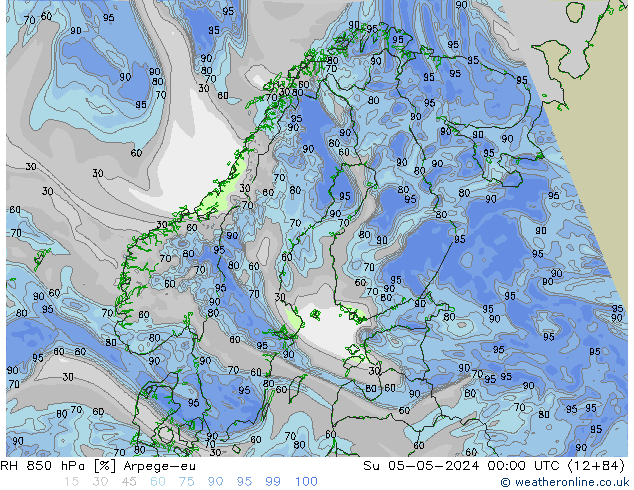 RH 850 hPa Arpege-eu So 05.05.2024 00 UTC