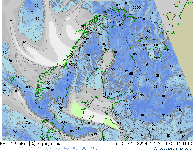 RH 850 hPa Arpege-eu Su 05.05.2024 12 UTC