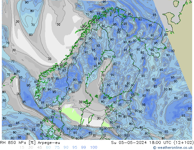 RH 850 hPa Arpege-eu Dom 05.05.2024 18 UTC