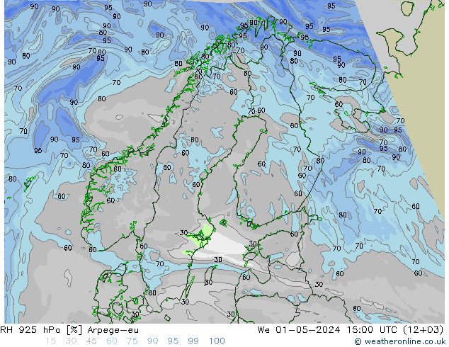 925 hPa Nispi Nem Arpege-eu Çar 01.05.2024 15 UTC