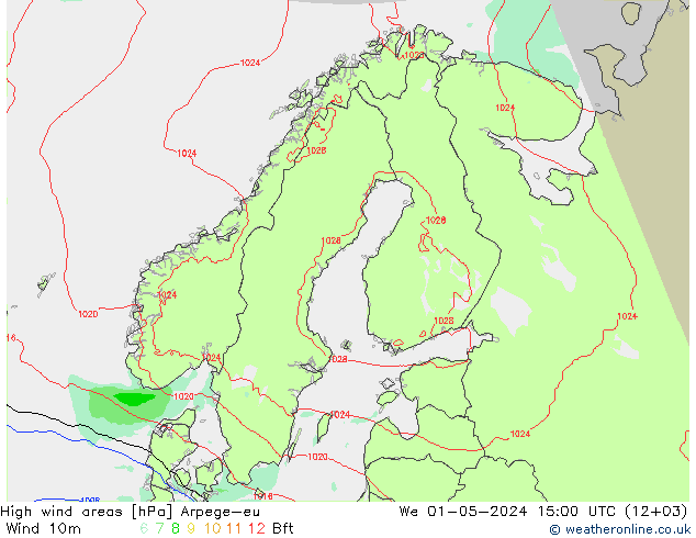 High wind areas Arpege-eu St 01.05.2024 15 UTC