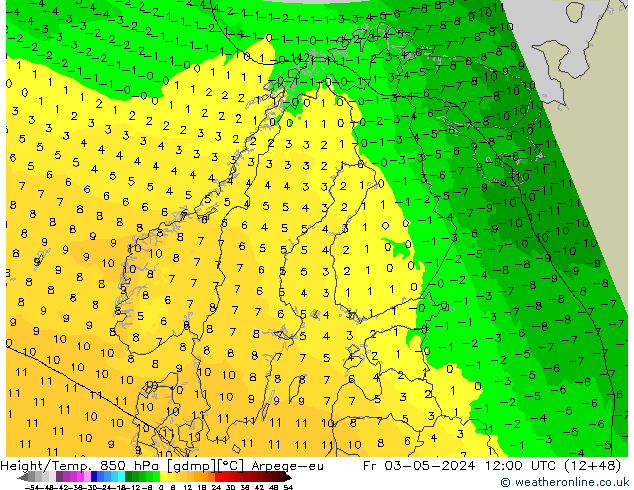 Height/Temp. 850 hPa Arpege-eu Fr 03.05.2024 12 UTC