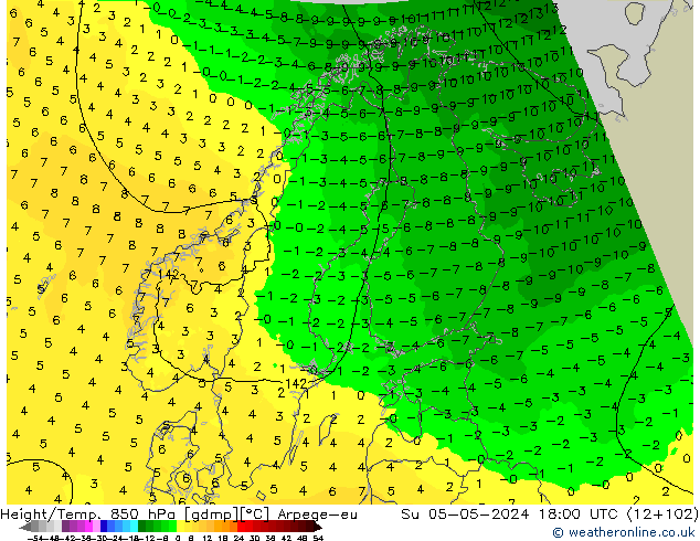 Height/Temp. 850 hPa Arpege-eu So 05.05.2024 18 UTC