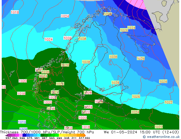 700-1000 hPa Kalınlığı Arpege-eu Çar 01.05.2024 15 UTC