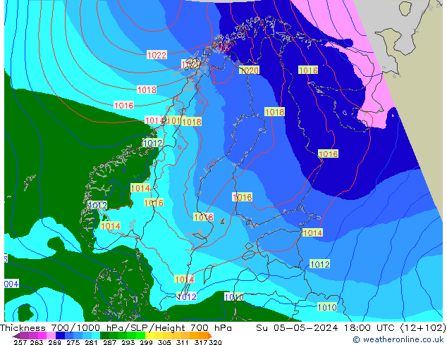 Thck 700-1000 hPa Arpege-eu Ne 05.05.2024 18 UTC